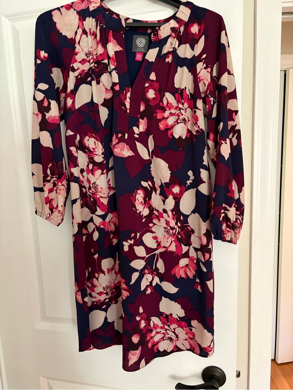 Vince Camuto Burgundy, Navy & Cream Floral Shift Dress